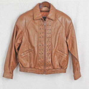 Vintage Brown Leather Insulated Stitch Detailed Jacket Large